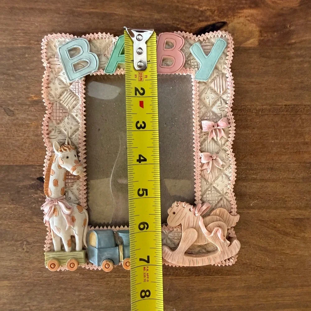 Vintage Baby Picture Frame 3D Giraffe Train Rocking Horse Pastel Nursery Decor